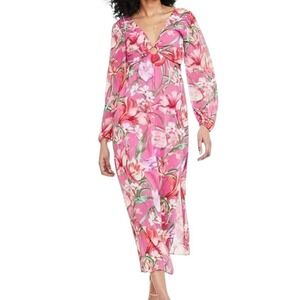 Sienna Women Dress Floral Print Cutout O-Ring Midi Long Sleeve Pink Multi‎ 10